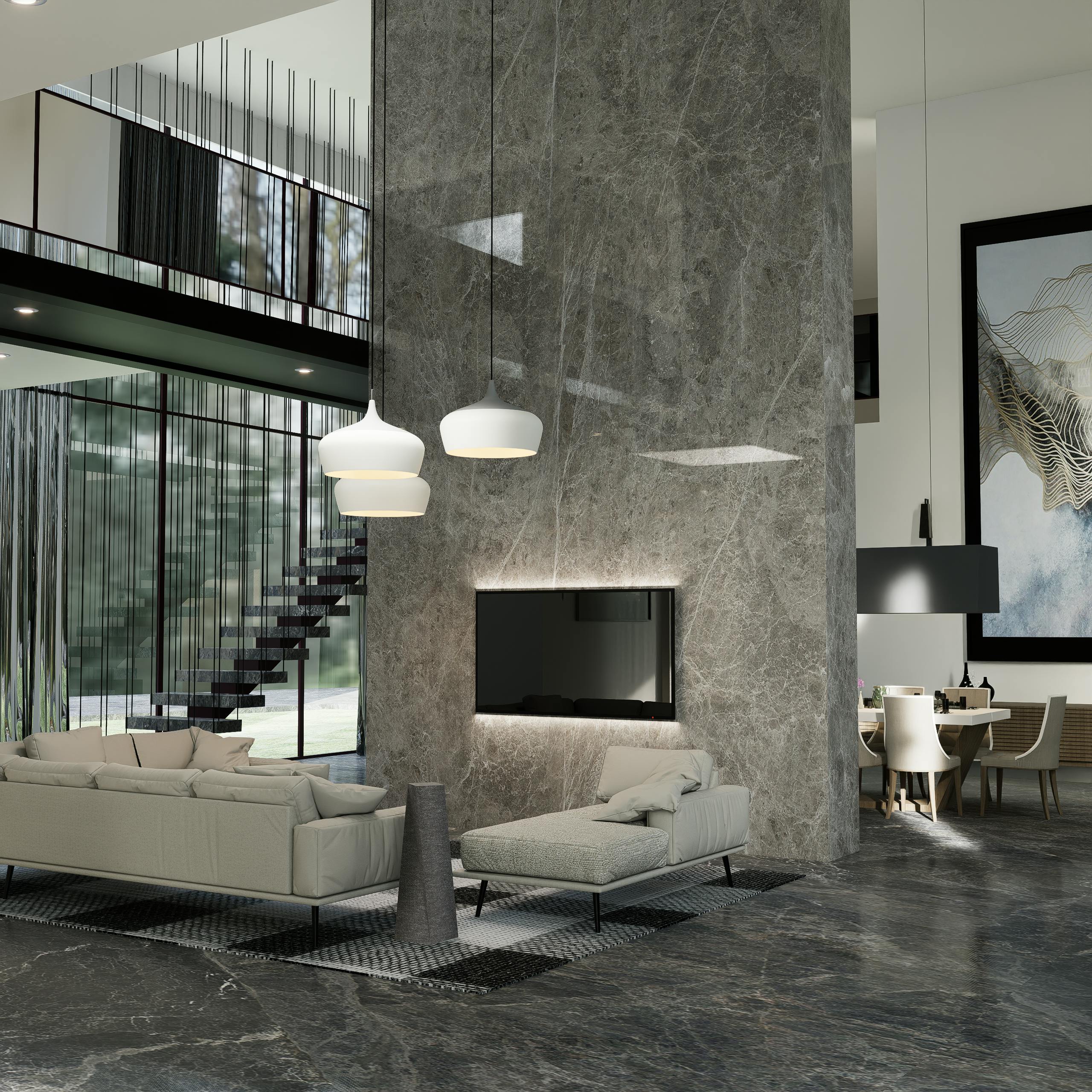Oakwood Villa Stylish modern living room featuring minimalist design and rich textures for a luxurious feel.